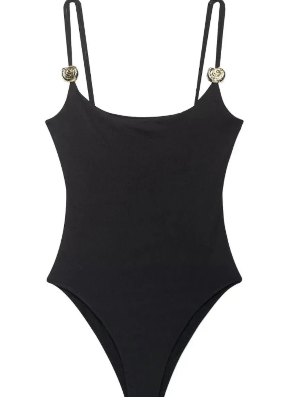 Zara seashell polyamide Black One-Piece bodysuit  with Decorative Strap Accents